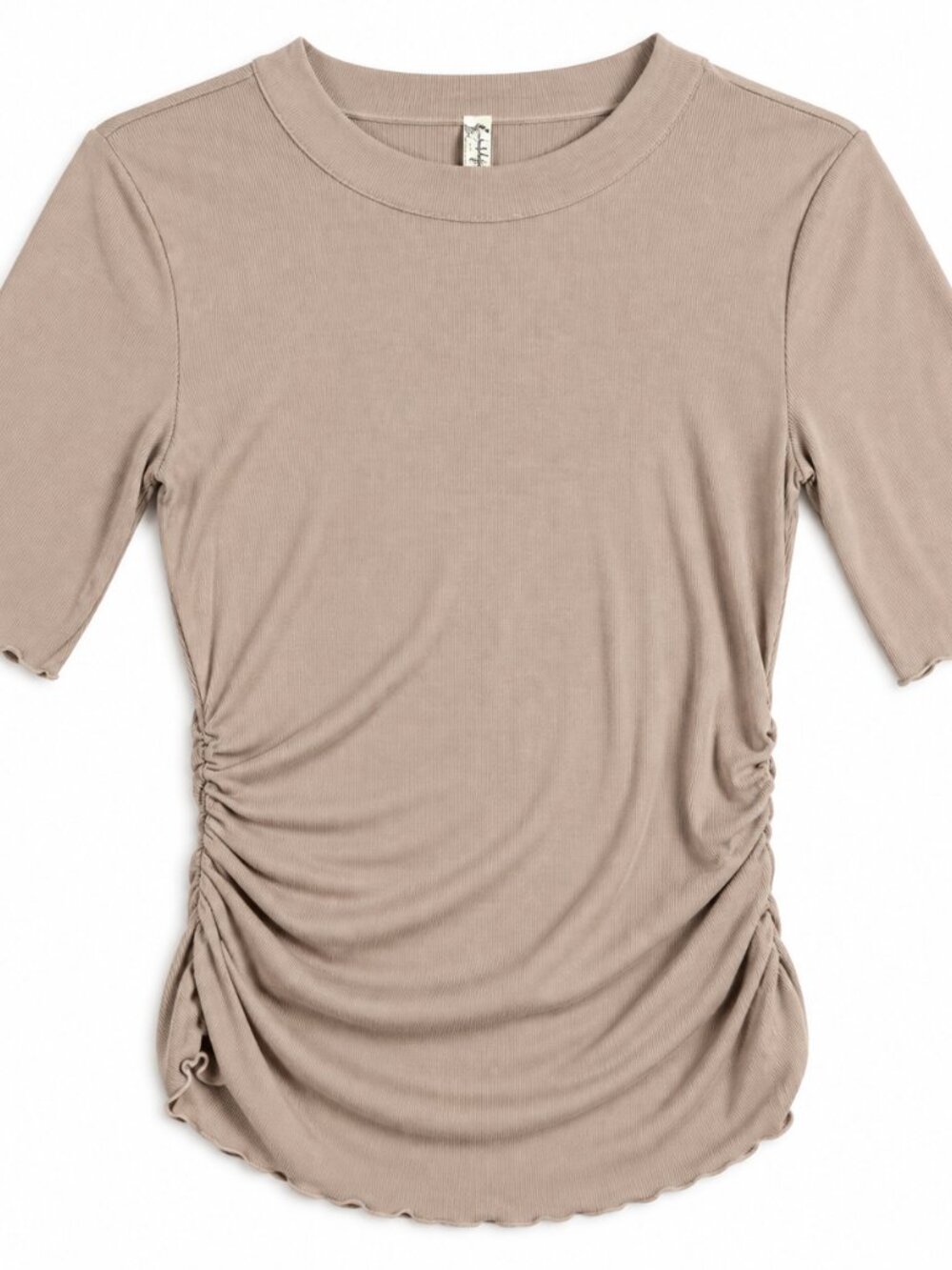 Free People Ribbed Ruched Top Size Long Sleeve Mocha Latte Small